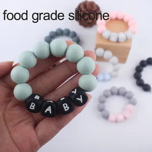 DIY baby teething bracelet made of food grade silicone beads with Morandi color tones