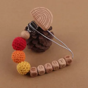 Attache-tétine en Bois Fait Main pour Bébé Chaîne de Dentition en Hêtre Avec Perles au Crochet Jouet Apaisant pour Nourrissons et Tout-petits
