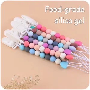 Catenelle per ciuccio in silicone alimentare con perline a cuore in colori pastello