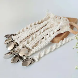 Lot d'attaches-tétines en coton macramé fait main avec anneau de dentition en bois