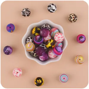 Diverse 15mm siliconen kralen met luipaard en regenboogpatronen voor DIY sieraden maken