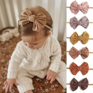 Bandeau avec Nœud pour Bébé en Tissu Nervuré Douceur Bandeau Élastique pour Nourrissons Accessoires Cheveux