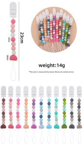 Dettagli della catenella portaciuccio in silicone con perle colorate da 12mm e clip