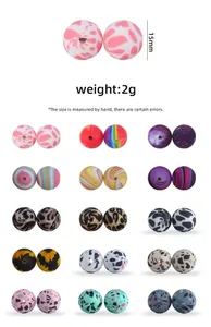15mm siliconen kralen met luipaard- en zonnebloempatroon voor DIY sieraden met 2mm gat