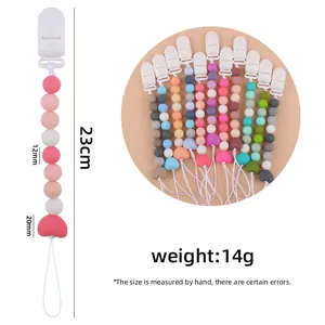 Catenella portaciuccio in silicone con perline a cuore per neonati, lunghezza di circa 23cm