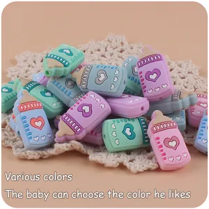 Cuentas de silicona en forma de biberón en colores pastel para chupeteros de bebé DIY