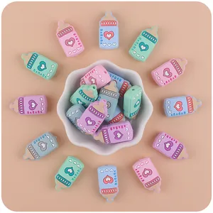Cuentas de silicona con forma de biberón y corazón para cadenas de chupetes DIY