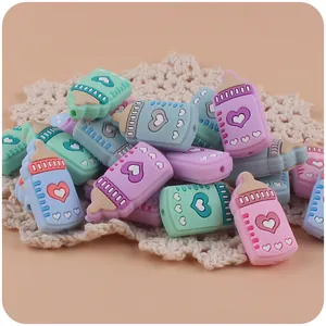 Cuentas de silicona con forma de biberón para cadenas de chupetes DIY en colores pastel