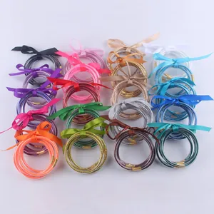Bangles in Silicone Glitterati a Più Strati per Donna Bracciale in Tubo Morbido Riempito di Polvere d'Oro Con Fiocco