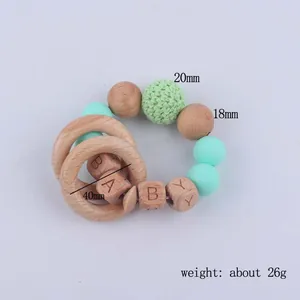 Bracelet de dentition créatif pour bébé en bois de hêtre et silicone avec lettres