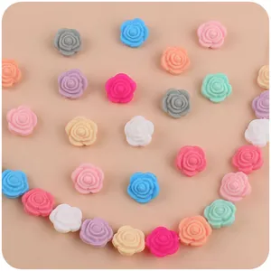 Colorful silicone rose teether beads for DIY baby pacifier clips and crafts