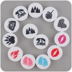 Runde Silikonperlen Für DIY Schnullerkette Cartoon Druck Mama Bär Herz Lippen Muster Baby Beißperlen Schmuckherstellung Zubehör