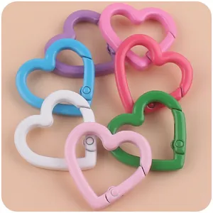 Colorful heart-shaped metal spring rings for DIY keychain and jewelry accessories