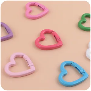 Colorful heart shaped metal spring rings for DIY jewelry and keychain accessories