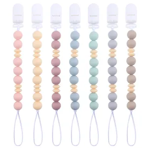 Silikon Baby Schnullerkette Macaron Perlen Beruhigender Beißring Anti-Verlust Leine Für Neugeborene Kleinkinder Zubehör