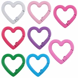 Colorful Heart Shaped Metal Spring Ring For Keychain DIY Jewelry Making Lacquer Finish Alloy Open Ring Bag Charm Accessories