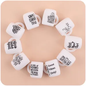 Mini Beker Siliconen Kralen Voor DIY Bijtring Ketting Sleutelhanger Accessoire Best Mom Ever Girl Boss Patroon
