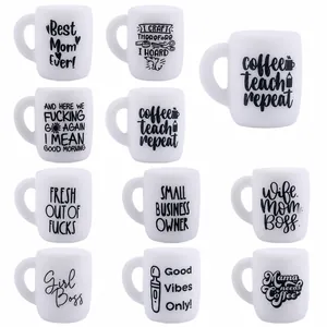 Mini Tasse Silikonperlen Für DIY Beißring Halskette Schlüsselanhänger Zubehör Best Mom Ever Girl Boss Cartoon Tasse Perlen