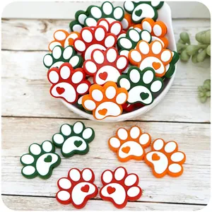 Silicone Paw Print Teether Beads Heart Pattern DIY Pacifier Chain Accessories Cartoon Animal Footprints Shoe Charms For Baby Teething Jewelry Making