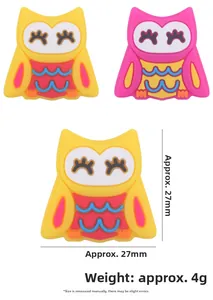 Cartoon owl silicone teether bead detail with 27mm dimension and 4g weight specs