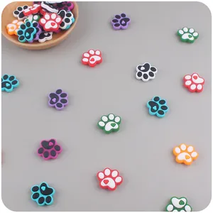 Colorful silicone paw-shaped baby teether charms with heart detail for DIY pacifier clips