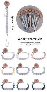 Attache-tétine bébé en silicone et bois de hêtre avec perles étoiles et détails de 25cm