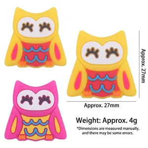 Silicone owl teething toy charm for baby pacifier clips in pink and yellow 27mm