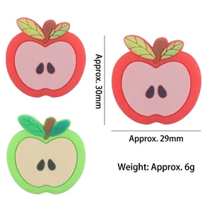 Cartoon apple silicone teething beads in red and green for baby pacifier clips