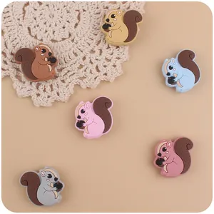 Detailed set of colorful 3D silicone squirrel charms for DIY pacifier chains and accessories