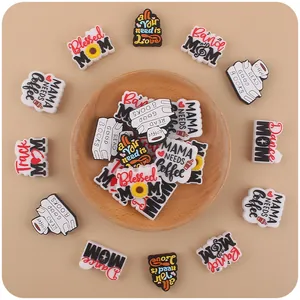 Cartoon Silicone Shoe Charms For Clogs DIY Mother's Day Theme Blessed Mom Band Mom Shoe Decorations Accessories For Sandals