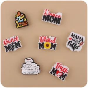 Set of 7 PVC cartoon shoe charms featuring Mother's Day themes and dance mom slogans