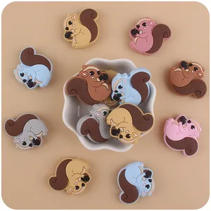 Cute silicone squirrel beads in assorted pastel colors for baby teether DIY projects