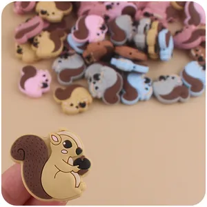 Cartoon squirrel silicone teething beads in various colors for DIY pacifier chains