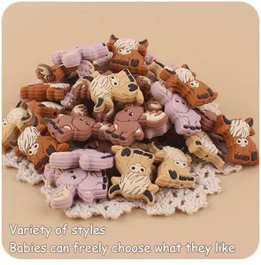Perline in silicone a forma di animali come mucca ed elce per massaggiagengive DIY