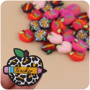 Leopard print apple teacher silicone bead charm with pencil detail for DIY accessories