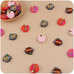 Cute apple-shaped silicone beads with TEACHER text for DIY pacifier clips and crafts