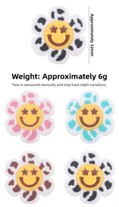 Detailed 32mm cartoon flower silicone beads with smiley face for DIY teething chains