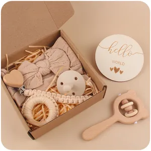 Colección Relajante Infantil Chupete de Silicona Sonajero Oso de Madera Clip de Chupete Crochet Diadema Lazo Disco Hito Bebé