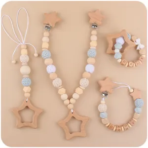 Set massaggiagengive in legno di faggio e silicone con clip per succhietto