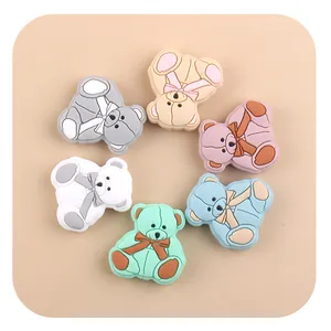 Cartoon Bear Silicone Beads For DIY Pacifier Chain Teething Jewelry Making Cute 3D Bear Animal Beads For Baby Nursing BPA Free Accessories
