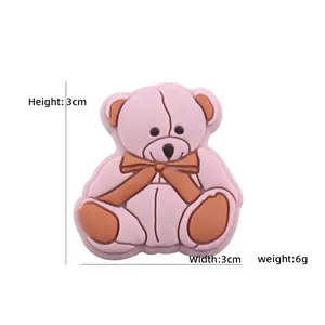 Pink cartoon bear silicone teether bead for DIY pacifier clips and baby accessories