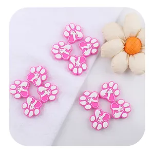 Pink heart-shaped dog paw silicone beads for baby teething bracelet and pacifier clip