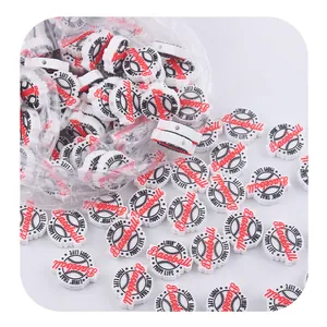 DIY silicone baseball mom beads with sport pattern for baby pacifier clips and bracelets