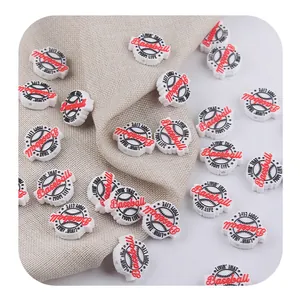 DIY white silicone beads with printed Baseball design for baby pacifier chain accessories