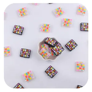 Cartoon square silicone beads for DIY pacifier chains with colorful funny text