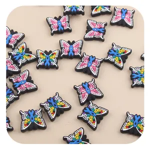 Silicone butterfly beads with blue ribbon design for DIY infant jewelry making