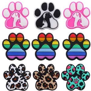 Silicone Animal Paw Shoe Charms For Clogs Cute Leopard Rainbow Pattern Pet Paw Print DIY Pacifier Chain Beads Accessories
