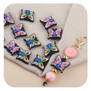 DIY colorful butterfly silicone beads with lobster clasp for baby teething necklaces