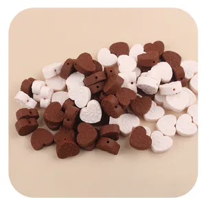 Silicone heart beads with leaf embossed pattern for DIY infant pacifier clips and necklaces