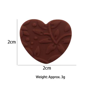 Brown heart silicone teether bead with embossed patterns, size 2cm x 2cm for DIY jewelry